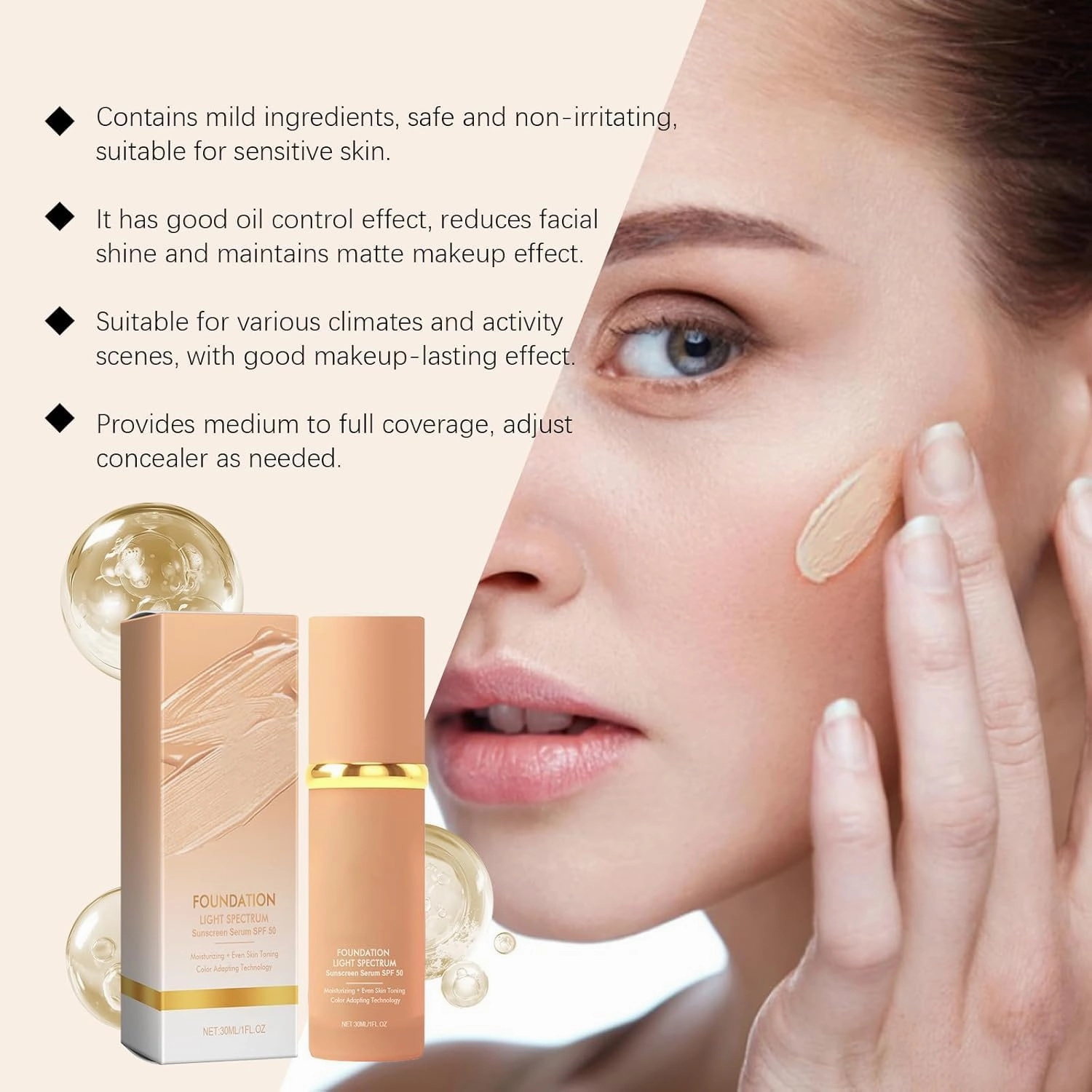 Imaginaryl Concealer, Imaginaryl Foundation, Neutrain 4 in 1 Foundation,Korean Foundation Makeup, Hydrating Color Changing Foundation, Longwearing & Waterproof, with SPF 50  (Natural, 2pcs)
