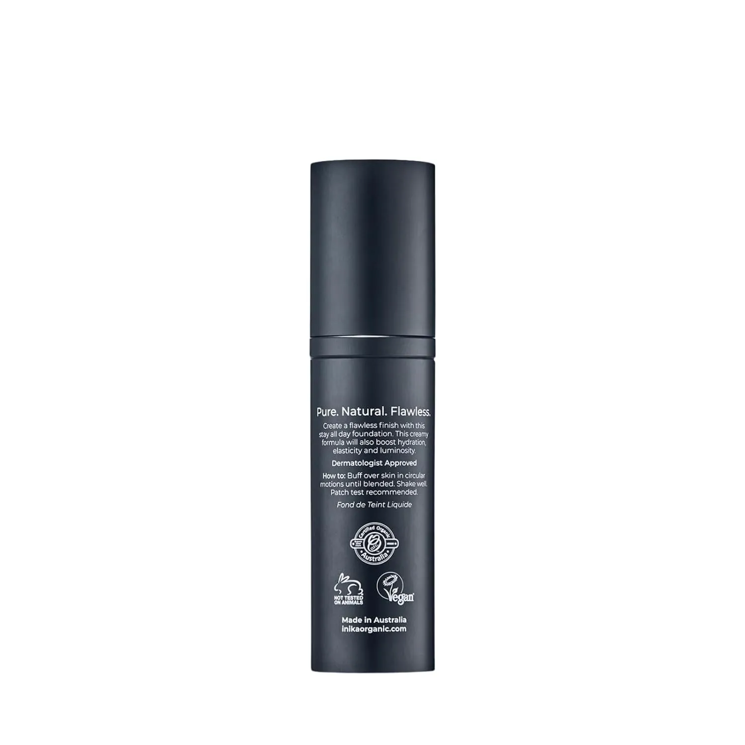 INIKA Organic Full Coverage Liquid Foundation Makeup with Hyaluronic Acid and Argan Oil, Vegan and Organic Foundation for Skin Elasticity and Plumpness, Natural Coverage, Honey, 30ml