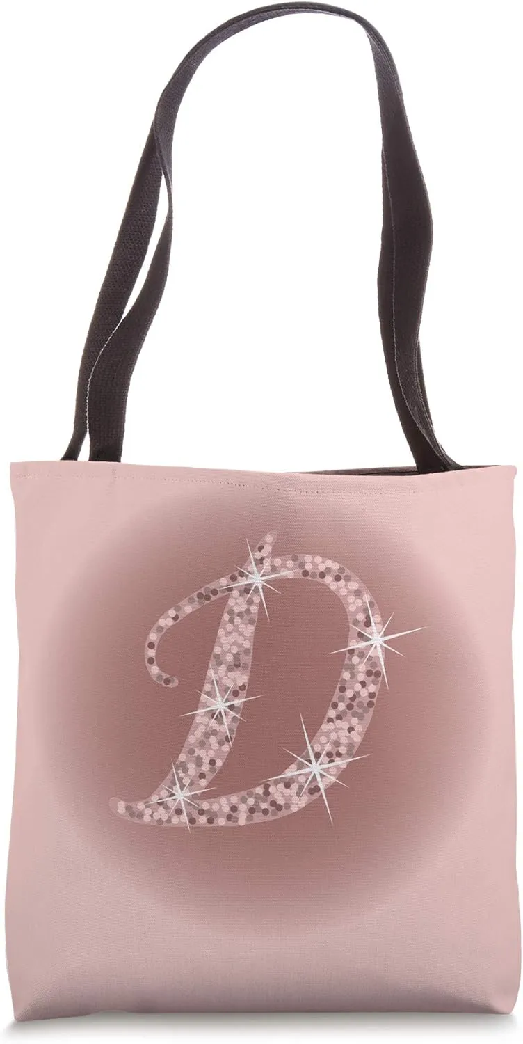 Initial D Script Letter, Rose Pink and Mauve Tote Bag