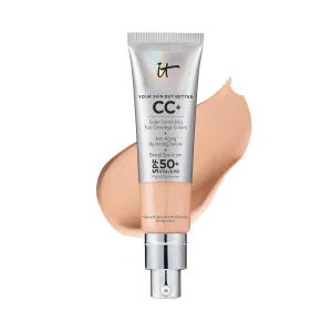 IT Cosmetics CC  Cream - Full-Coverage Foundation With SPF 50, Color Corrector & Anti-Aging Serum, Formulated With Niacinamide & Hyaluronic Acid, Natural Finish, For All Skin Types, 1.08 fl oz