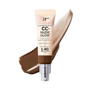 IT Cosmetics CC  Nude Glow - Lightweight Foundation & Brightening Glow Serum with SPF 40, Medium Coverage, Formulated With Niacinamide & Hyaluronic Acid, For All Skin Types, 1.08 fl oz