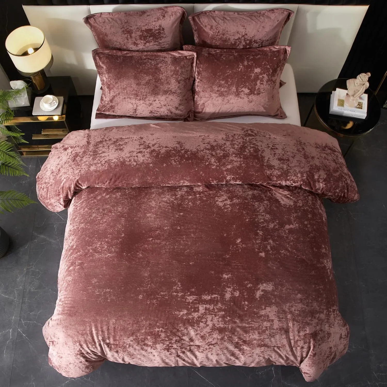 Ivellow Crushed Velvet Comforter Set Queen,Set, 5pcs Ultra SoftPink Luxury Cozy Flannel Queen Size (1 Comforter,2 Pillow Shams, 2 Euro Blush Pink