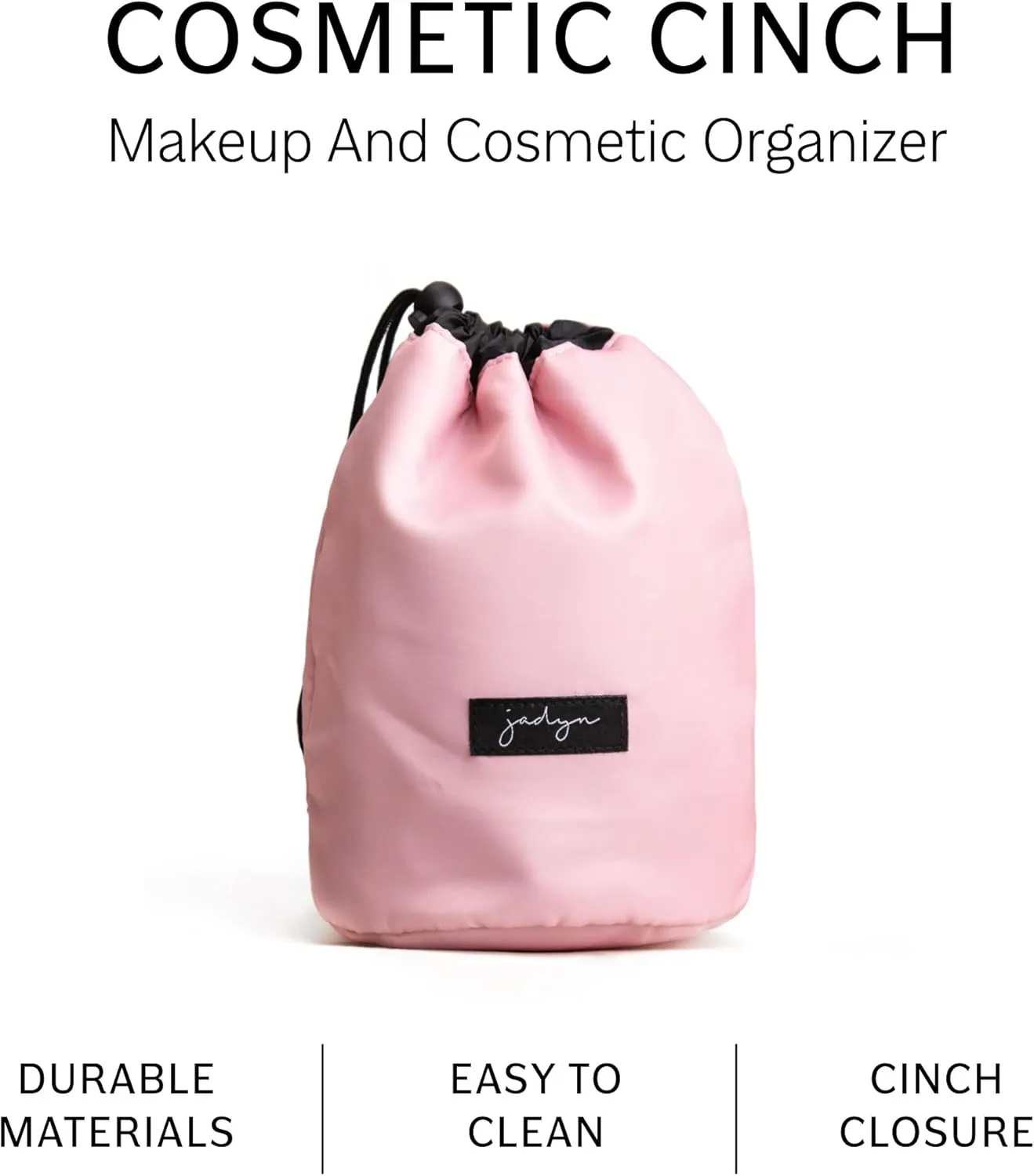 Jadyn Durable Cinch Top Makeup Organizer - Compact Travel Makeup Bag - 7 Interior Pockets for Cosmetics - Drawstring Toiletry Travel Bag for Women - 6L Storage Capacity (Pink Blush)