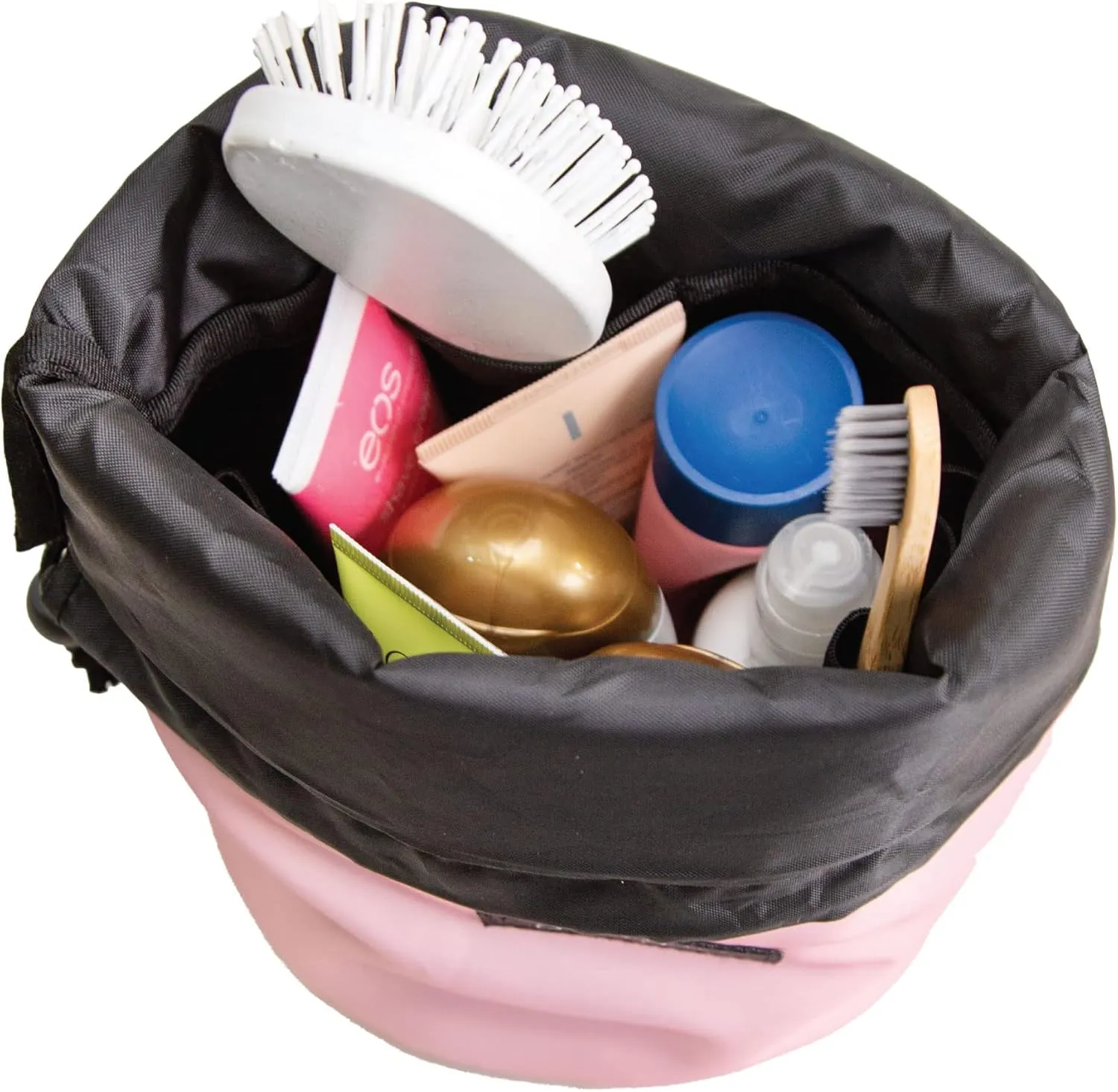 Jadyn Durable Cinch Top Makeup Organizer - Compact Travel Makeup Bag - 7 Interior Pockets for Cosmetics - Drawstring Toiletry Travel Bag for Women - 6L Storage Capacity (Pink Blush)