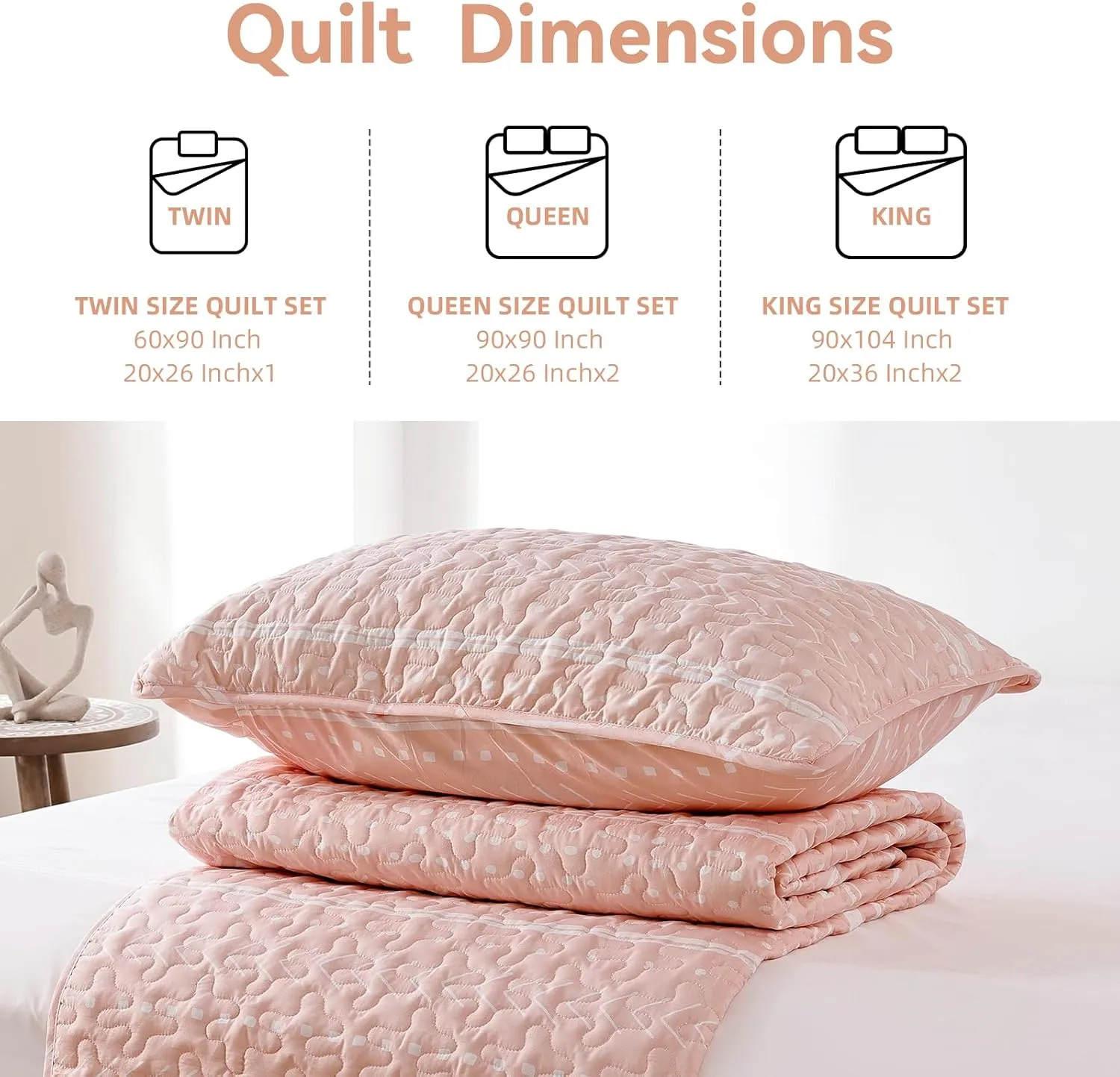 JANZAA Queen Size Quilt Boho Bedding Bedspreads Queen Size Pink Quilt 3PCS with 2 Pillow Cases Reversible Coverlet Bedding Set for All Season