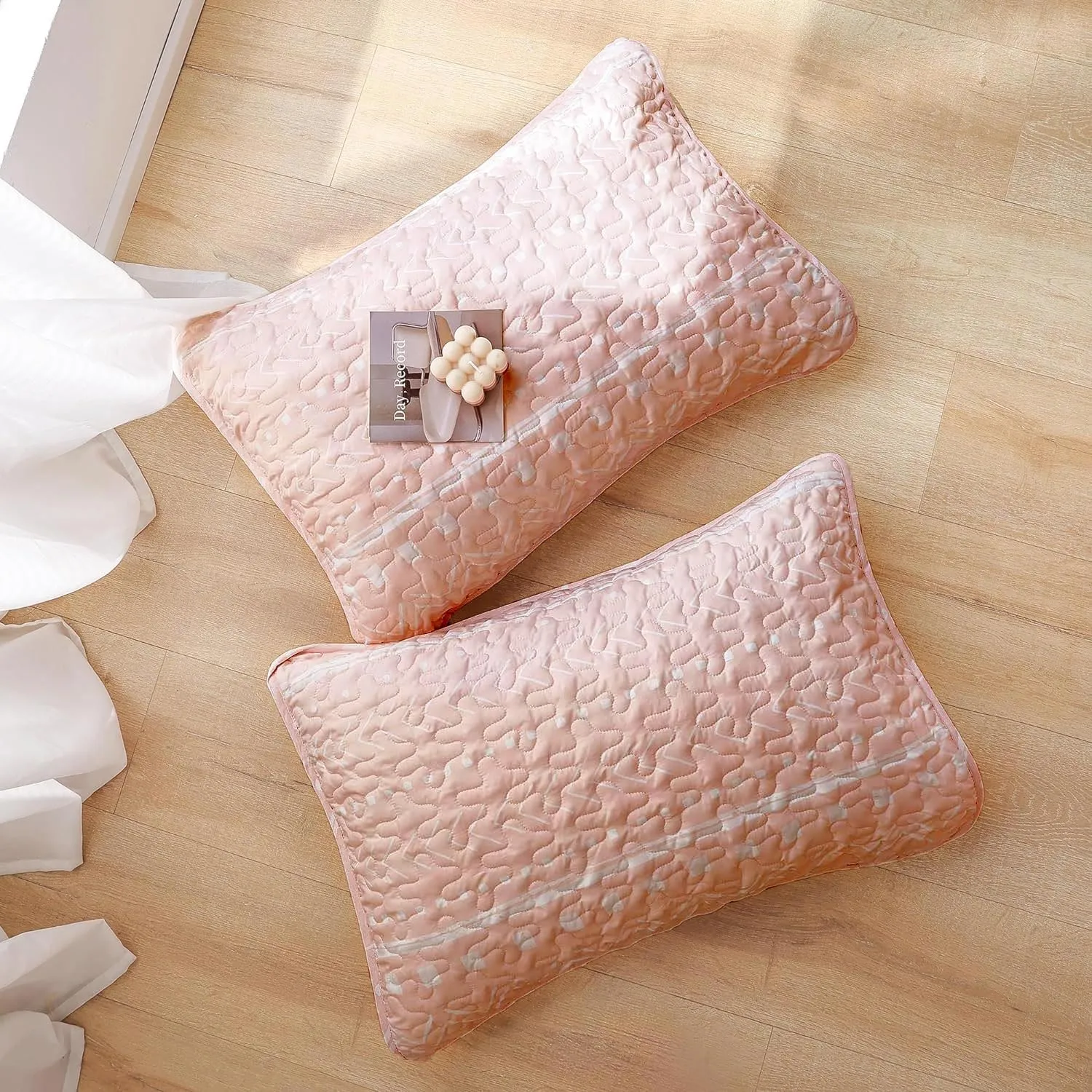 JANZAA Queen Size Quilt Boho Bedding Bedspreads Queen Size Pink Quilt 3PCS with 2 Pillow Cases Reversible Coverlet Bedding Set for All Season