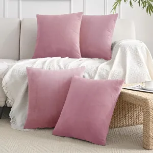 JELLYMONI Velvet Throw Pillow Covers Set of 4, 16 x 16 Inch Blush Pink Decorative Cushion Covers, Soft Square Pillowcases for Sofa, Couch, Bed – No Insert Included