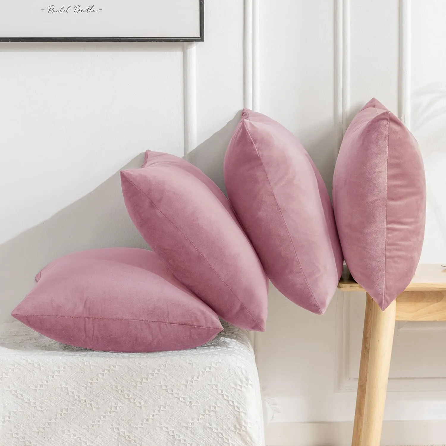 JELLYMONI Velvet Throw Pillow Covers Set of 4, 16 x 16 Inch Blush Pink Decorative Cushion Covers, Soft Square Pillowcases for Sofa, Couch, Bed – No Insert Included