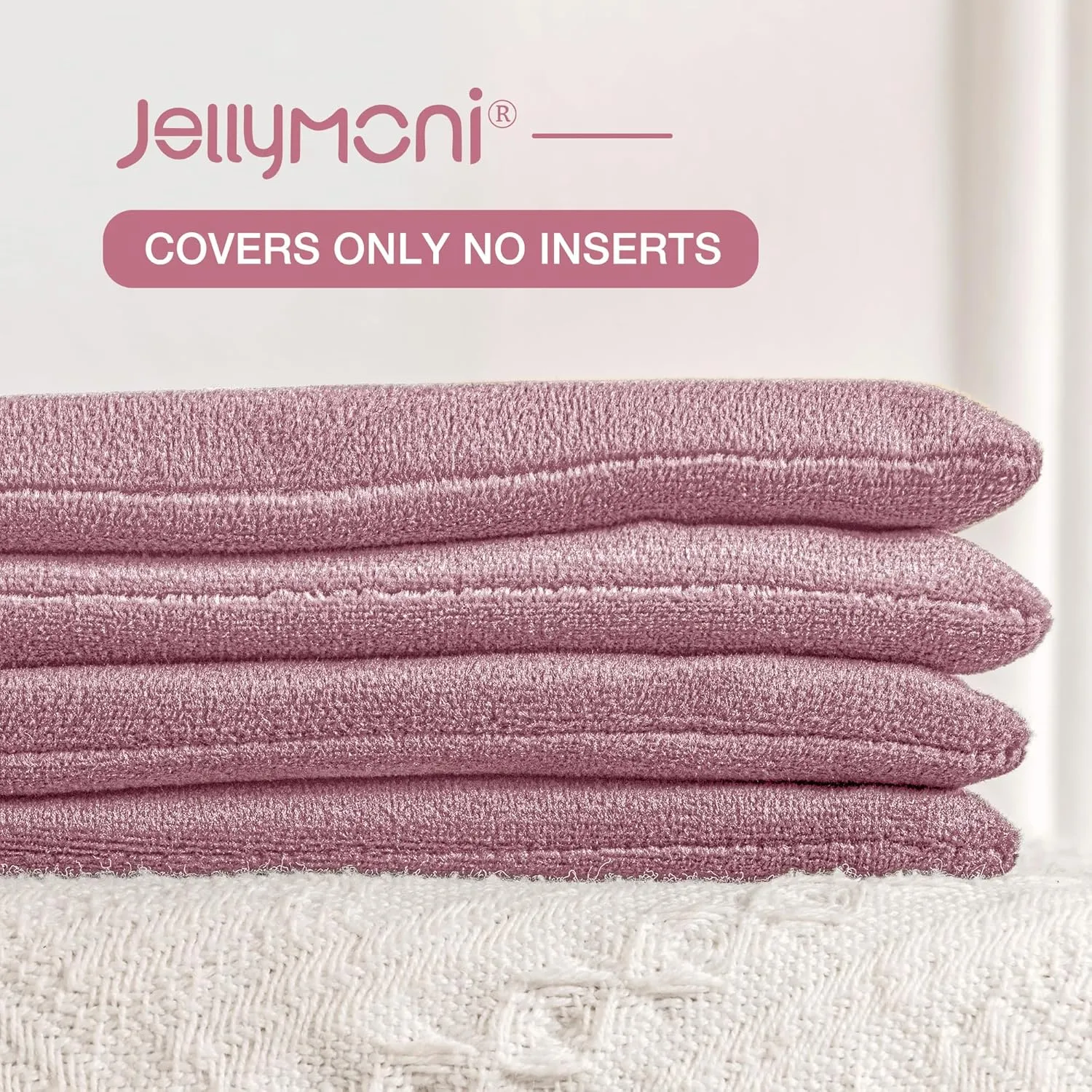 JELLYMONI Velvet Throw Pillow Covers Set of 4, 16 x 16 Inch Blush Pink Decorative Cushion Covers, Soft Square Pillowcases for Sofa, Couch, Bed – No Insert Included