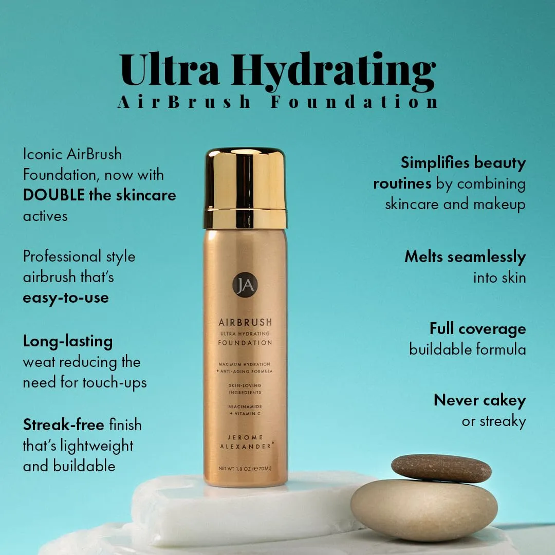 Jerome Alexander Airbrush Foundation Ultra Hydrating, Spray Foundation Makeup with 2x the Active Ingredients, Ultra-Light, Buildable, Full Coverage Formula (Medium)