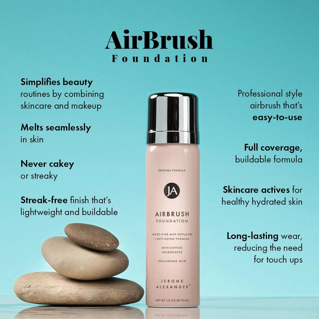 Jerome Alexander MagicMinerals AirBrush Foundation, Spray Makeup with Skincare Active Ingredients, Ultra-Light, Buildable, Full Coverage Formula (Bright Medium)