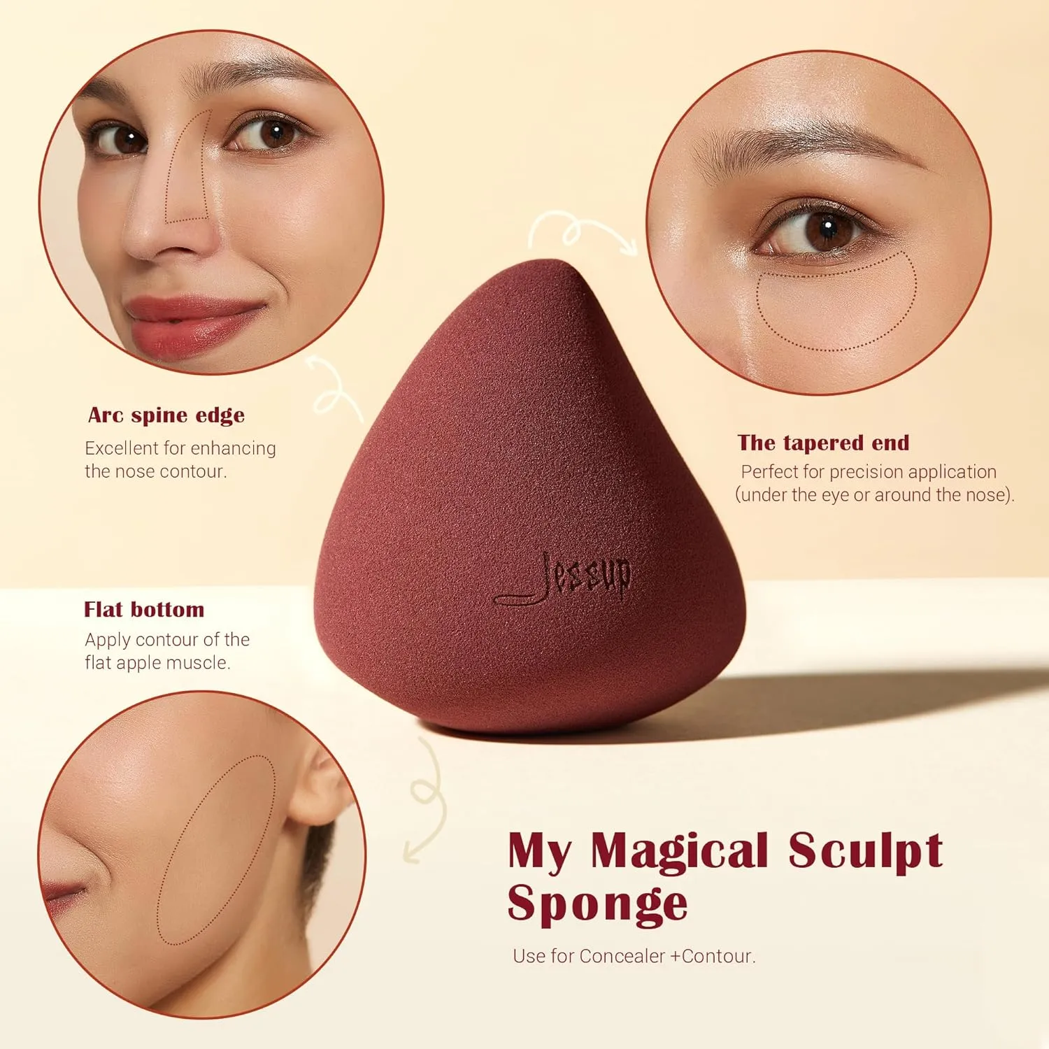 Jessup Makeup Brushes Set with Makeup Sponge, 7pcs Double Sided Makeup Brushes for Foundation Concealer Blush Eyeshadow Contour Bronzer Powder Blending Eyebrow Eyeliner with Gift Box, T506