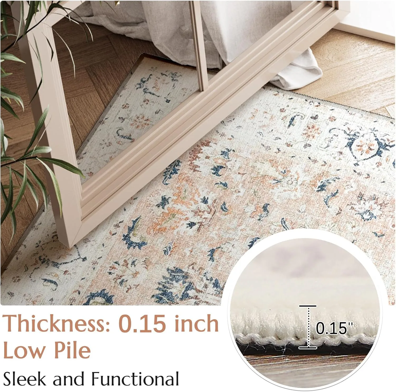 jinchan Runner Rug 2x6 - Hallway Rug Kitchen Washable Runner Vintage Floral Boho Lightweight Thin Non-Slip Retro Distressed Carpet for Entryway Bathroom Bedroom Laundry Room Pink Blush