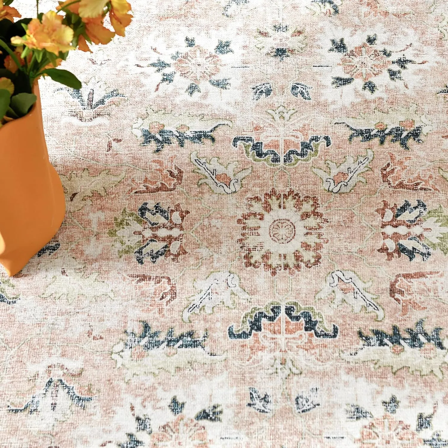 jinchan Runner Rug 2x6 - Hallway Rug Kitchen Washable Runner Vintage Floral Boho Lightweight Thin Non-Slip Retro Distressed Carpet for Entryway Bathroom Bedroom Laundry Room Pink Blush