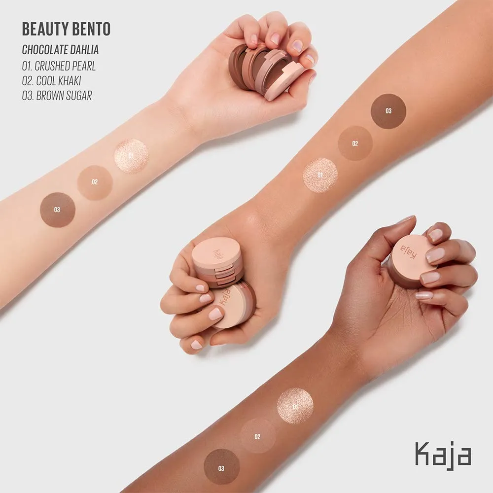 Kaja 3 Colors Eyeshadow - Beauty Bento 08 Chocolate Dahlia | Mosaic Chrome, Shimmer, Matte finish, Cruelty free, K-Beauty Mini Palettes, Easy Finger Blendable, Glitter, High Pigmentation, 0.03 Oz