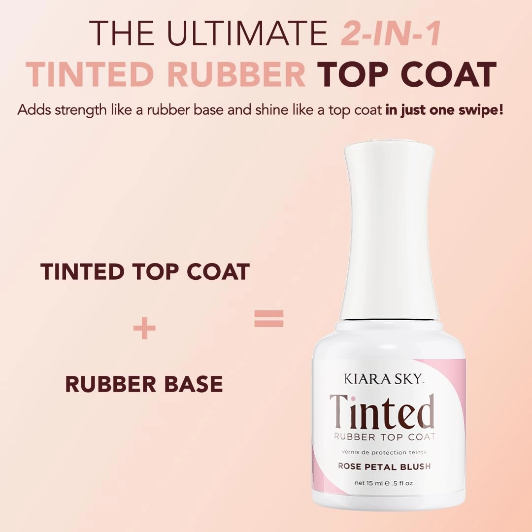 KIARA SKY Tinted Rubber Top Coat 0.5 oz | 2-in-1 Rubber Base & Top Coat - No Wipe Finish | Rose Petal Blush