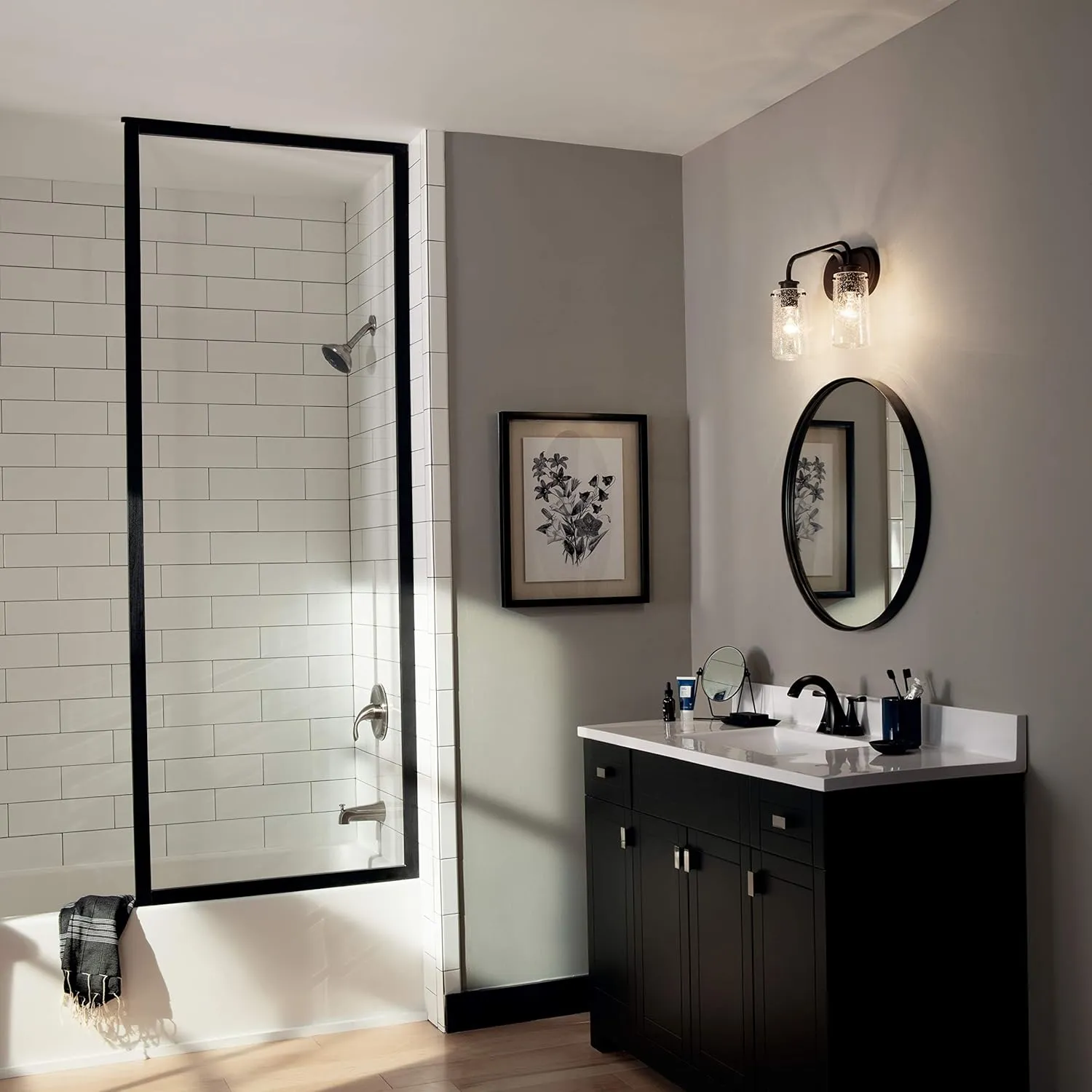 KICHLER Braelyn 14.75" 2 Light Vanity Light with Clear Seeded Glass Olde Bronze®