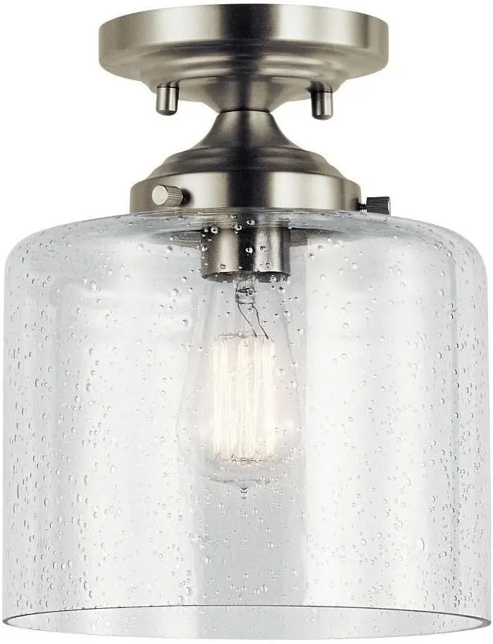 Kichler Winslow 8.5" Semi Flush Mount Light in Brushed Nickel, 1-Light Foyer or Bedroom Light with Clear Seeded Glass, (8.5" W x 10.5" H), 44033NI