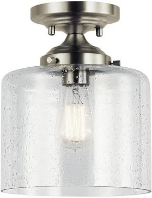 Kichler Winslow 8.5" Semi Flush Mount Light in Brushed Nickel, 1-Light Foyer or Bedroom Light with Clear Seeded Glass, (8.5" W x 10.5" H), 44033NI