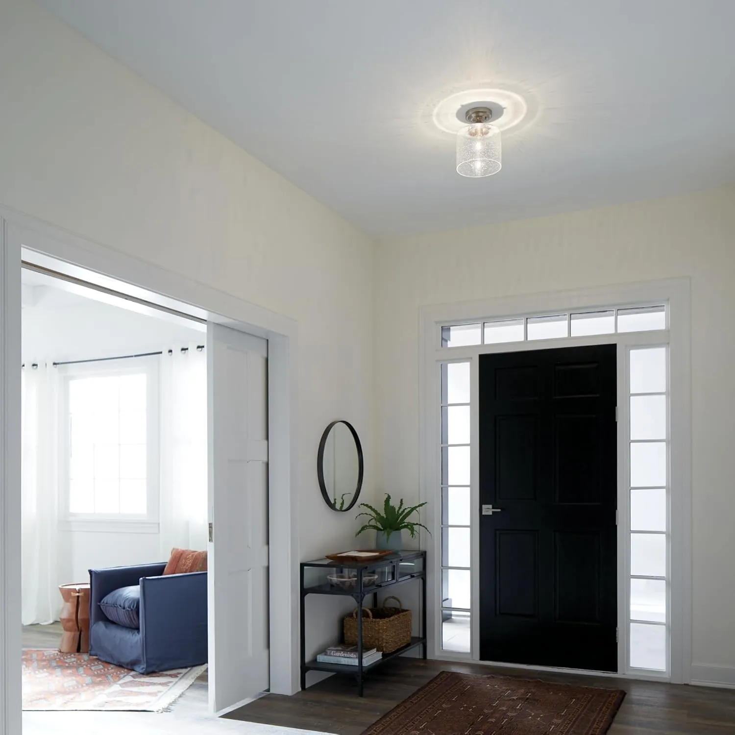 Kichler Winslow 8.5" Semi Flush Mount Light in Brushed Nickel, 1-Light Foyer or Bedroom Light with Clear Seeded Glass, (8.5" W x 10.5" H), 44033NI