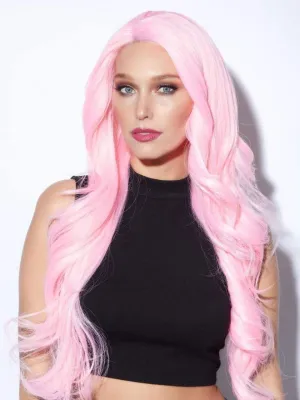 Kim Blush Wig Color Pink Taffy - Sepia Wigs 26" Long Wavy Lace Front 100% Futura Heat Friendly Synthetic Hair Vibrant Costume Realistic Hairline Layered Bundle MaxWigs Hairloss Booklet