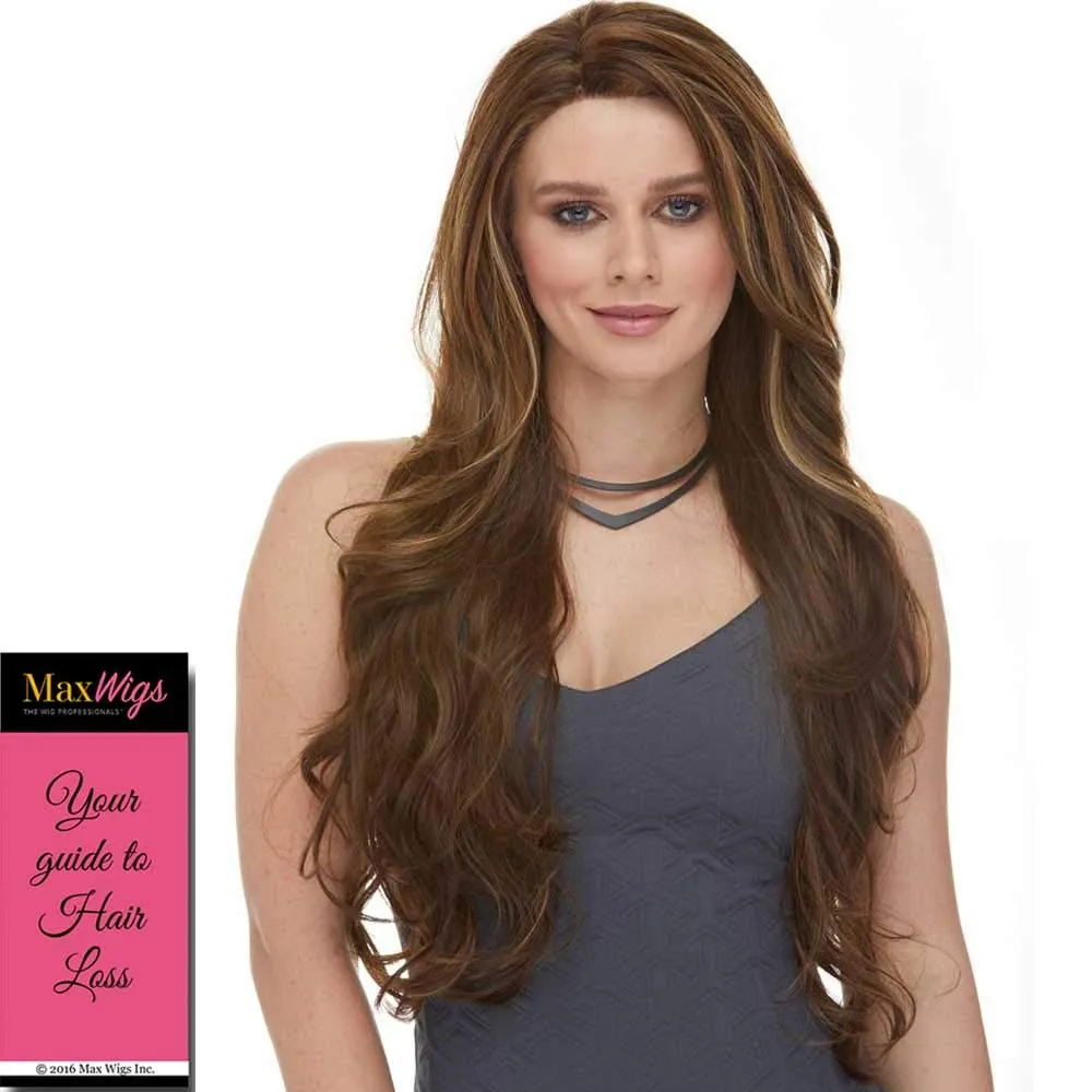 Kim Blush Wig Color Pink Taffy - Sepia Wigs 26" Long Wavy Lace Front 100% Futura Heat Friendly Synthetic Hair Vibrant Costume Realistic Hairline Layered Bundle MaxWigs Hairloss Booklet