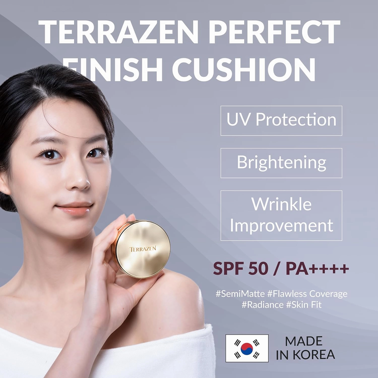 Korean Face Cushion Foundation Finish Glass Perfect Skin Long Lasting Medium High Coverage Semi Matte, 0.51 fl oz (Natural Beige, 1)