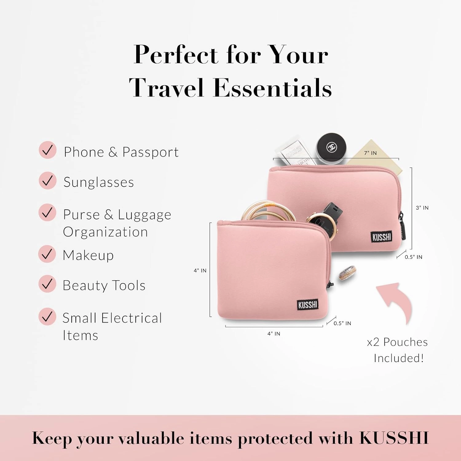 KUSSHI 2pc Neoprene On-The-Go Pouch Set (Blush Pink)
