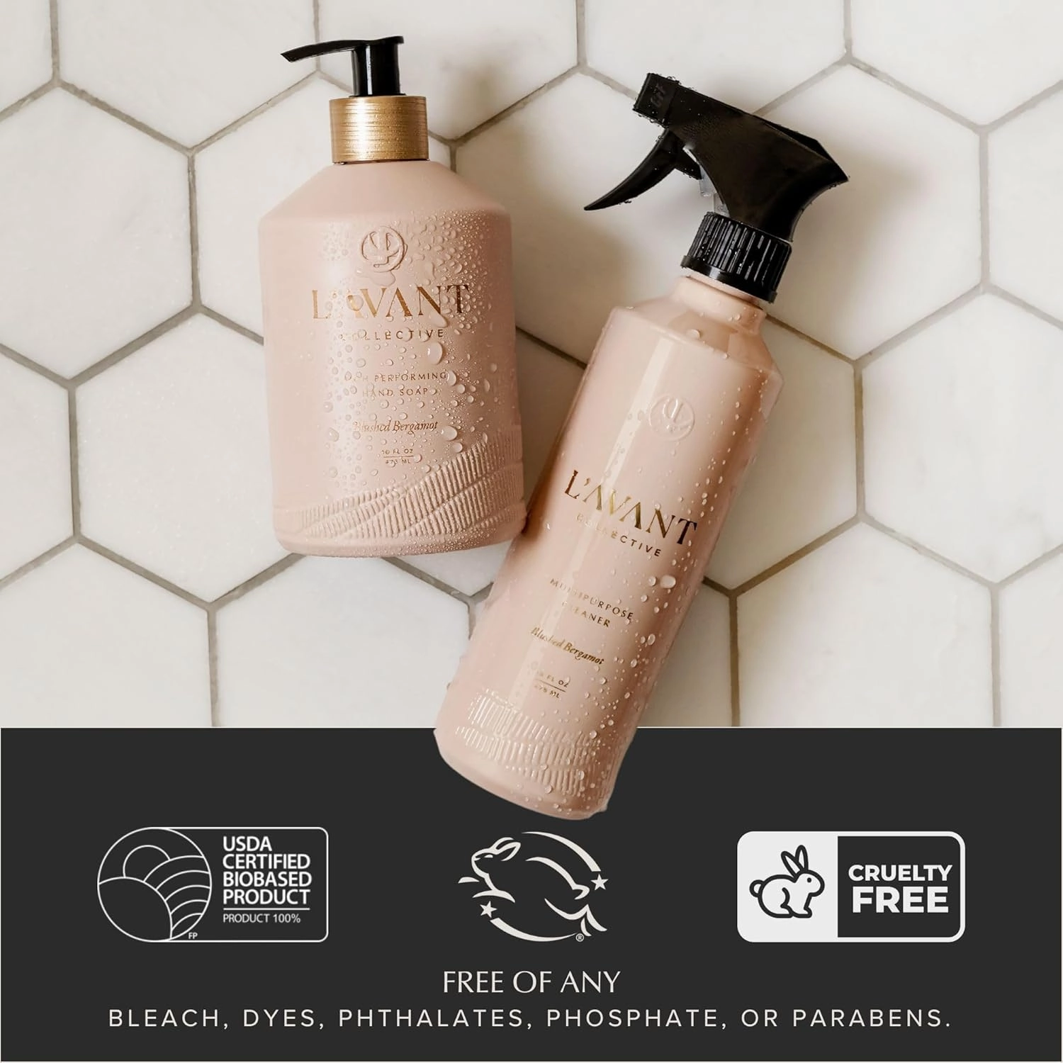 L'AVANT Collective High Performing Hand Soap | Luxurious Ingredients for Soft & Smooth Hands | Notes of Bergamot, Orange Blossom, Amber, Cedar | Blushed Bergamot Scent Reusable Glass Bottle 16 Fl Oz
