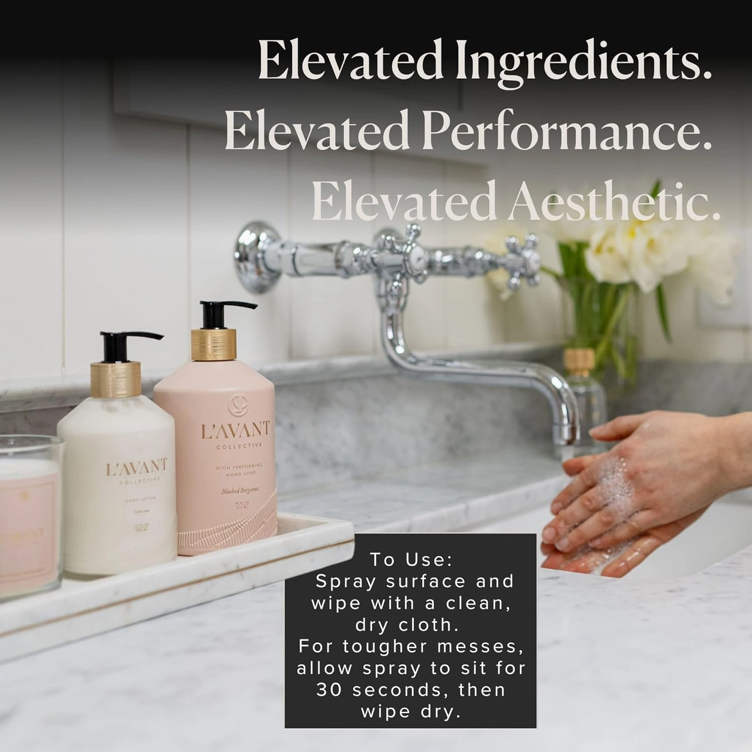 L'AVANT Collective High Performing Hand Soap | Luxurious Ingredients for Soft & Smooth Hands | Notes of Bergamot, Orange Blossom, Amber, Cedar | Blushed Bergamot Scent Reusable Glass Bottle 16 Fl Oz