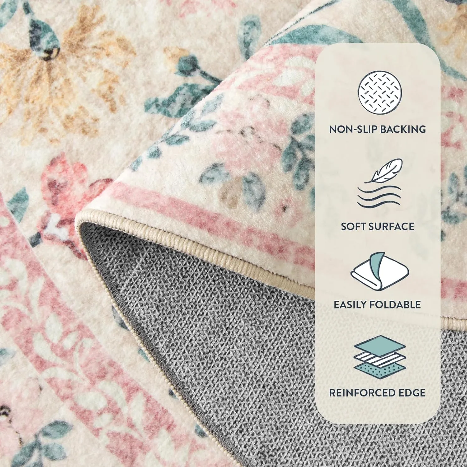Lahome Boho Pink and White Area Rugs 9x12 Living Room, Washable Floral Large Area Rugs for Bedroom, Soft Non-Slip Thin Carpet for Nursery Kids Playroom Home, Blush