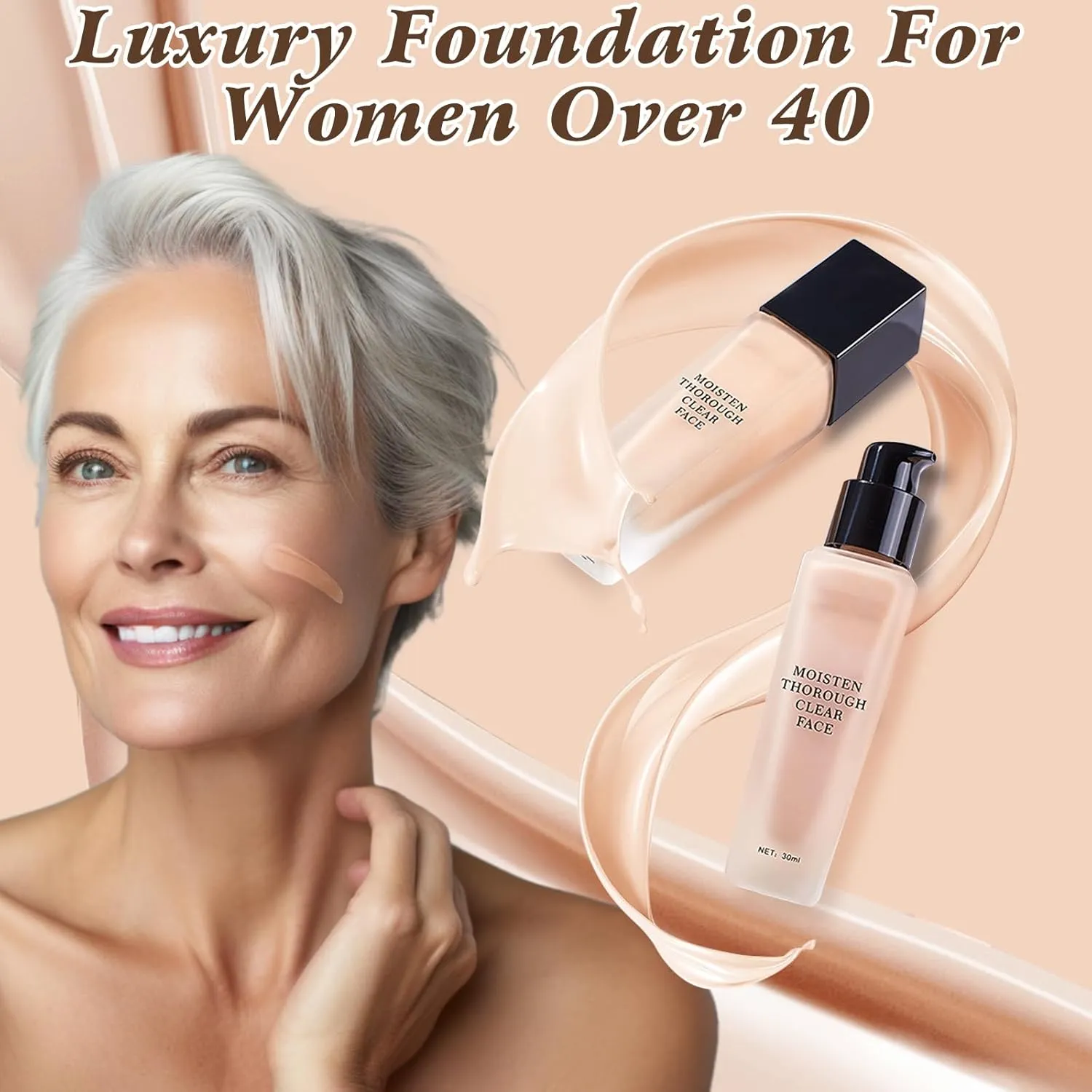 Lanerna Luxury Foundation,Full Coverage Foundation Formulated For Women Over 40,Soft Matte Moisturizing, Long-lasting Natural Matte Finish,Comes with 1 Beauty Puffs (P21#Ivory, 30ml)