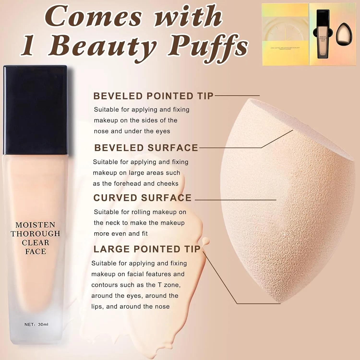Lanerna Luxury Foundation,Full Coverage Foundation Formulated For Women Over 40,Soft Matte Moisturizing, Long-lasting Natural Matte Finish,Comes with 1 Beauty Puffs (P21#Ivory, 30ml)