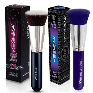 Large Flat Top Kabuki Foundation Brushes Bundle By Keshima - Classic Black and Neon Purple Buffing, Blending, and Face Brush, Premium Makeup Brushes for Liquid, Cream, and Powder, 1.6" Top Diameter