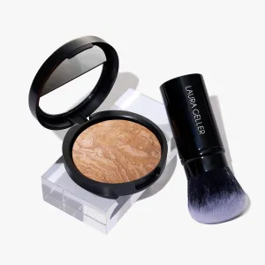 LAURA GELLER NEW YORK Baked Balance-n-Brighten Foundation with Retractable Airbrush Kabuki Brush Makeup Set, Medium (2 Piece)