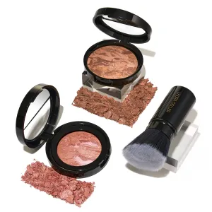 LAURA GELLER NEW YORK Blush-n-Glow Kit (3 PC): Baked Balance-N-Glow Illuminating Powder Foundation, Tan   Retractable Kabuki Brush   Baked Blush-N-Brighten, Pink Grapefruit