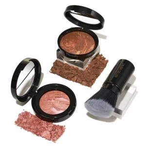 LAURA GELLER NEW YORK Blush-n-Glow Kit (3 Piece) Baked Balance-N-Glow Illuminating CC Powder Foundation Toffee, Retractable Kabuki Brush, Baked Blush-N-Brighten Pink Grapefruit