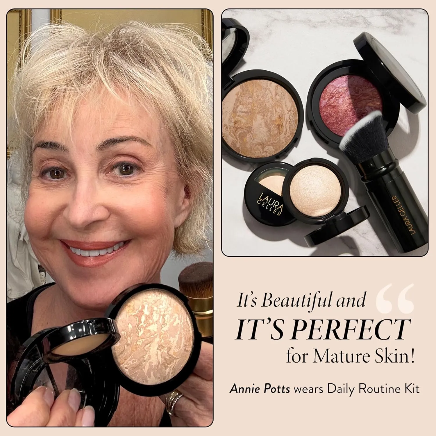 LAURA GELLER NEW YORK Daily Routine Kit (4 PC): Baked Balance-n-Brighten Foundation, Light   Retractable Kabuki Brush   Blush-N-Brighten, Tropic Hues   Original Baked Highlighter, French Vanilla