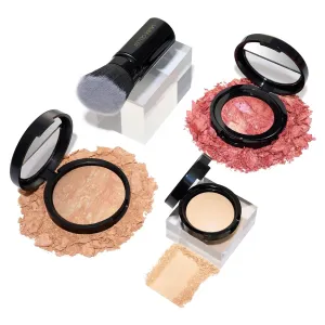LAURA GELLER NEW YORK Daily Routine Kit (4 PC): Baked Balance-n-Brighten Foundation, Light   Retractable Kabuki Brush   Blush-N-Brighten, Tropic Hues   Original Baked Highlighter, French Vanilla