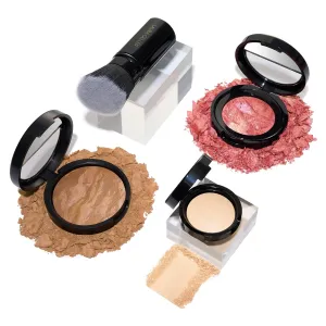 LAURA GELLER NEW YORK Daily Routine Kit (4 PC): Baked Balance-n-Brighten Foundation, Sand   Retractable Kabuki Brush   Blush-n-Brighten, Tropic Hues   Original Baked Highlighter, French Vanilla