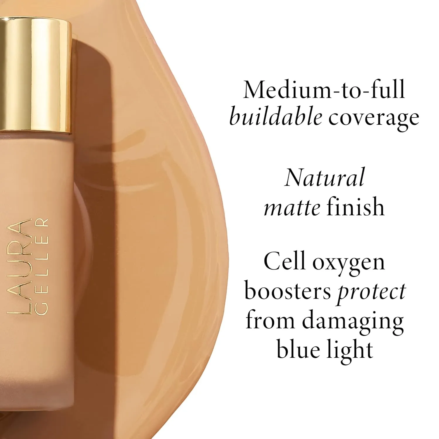 LAURA GELLER NEW YORK Double Take Liquid Foundation | Medium to Full Coverage, Natural Matte Finish, Golden Medium