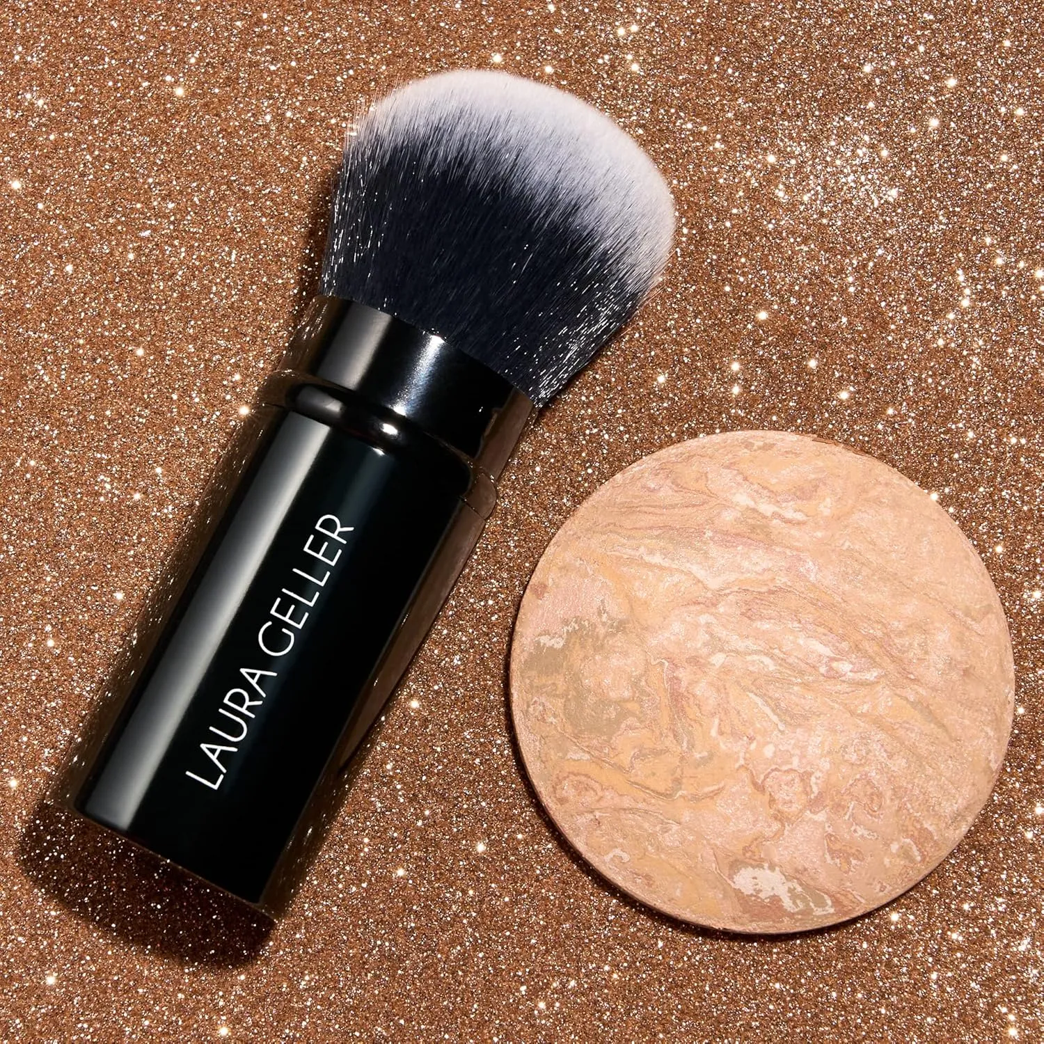 LAURA GELLER NEW YORK Get Glowing Kit (2pc): Baked Balance-n-Glow Illuminating Powder Foundation, Sand   Airbrush Kabuki Makeup Brush