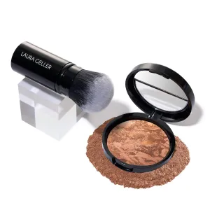 LAURA GELLER NEW YORK Get Glowing Kit (2pc): Baked Balance-n-Glow Illuminating Powder Foundation, Tan   Airbrush Kabuki Makeup Brush