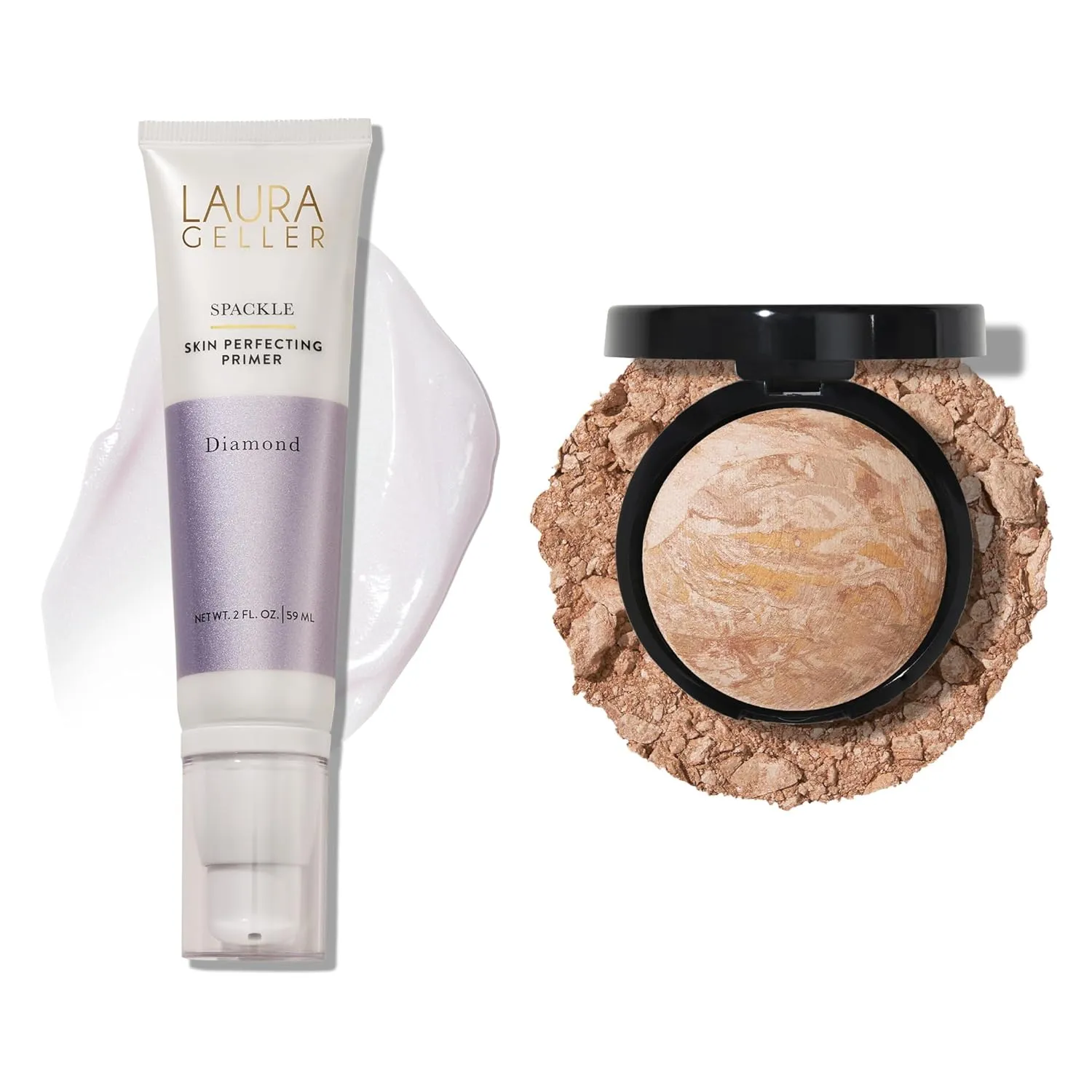 LAURA GELLER NEW YORK Illuminating Duo: Baked Balance-n-Glow Illuminating Foundation, Fair   Spackle Skin-Perfecting Makeup Primer, Diamond