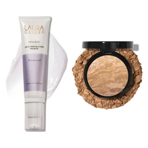 LAURA GELLER NEW YORK Illuminating Duo: Baked Balance-n-Glow Illuminating Foundation, Golden Medium   Spackle Skin-Perfecting Makeup Primer, Diamond