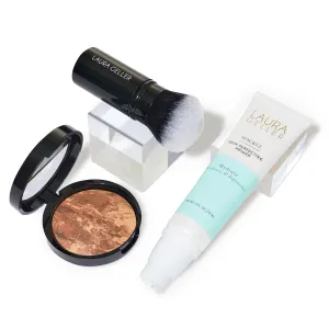 LAURA GELLER NEW YORK Laura's Must-Haves Kit 3pc: Baked Balance-n-Brighten Powder Foundation, Deep   Spackle Skin Perfecting Makeup Primer, Hydrate   Airbrush Round Kabuki Brush