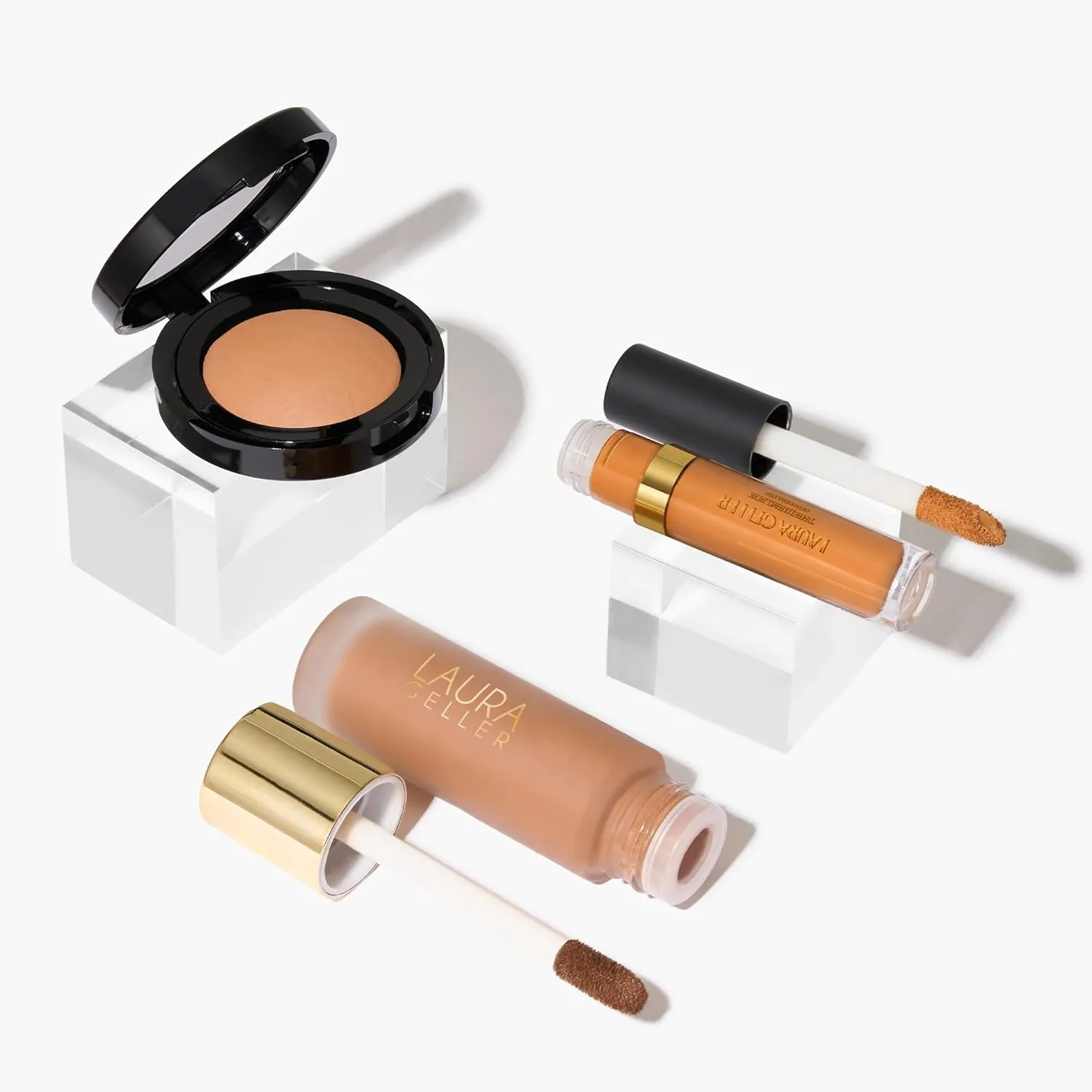 LAURA GELLER NEW YORK Redness Care Kit: Double Take Liquid Foundation, Tan   Ideal Fix Concealer, Tan   Baked Blurring and Setting Powder, Tan/Deep