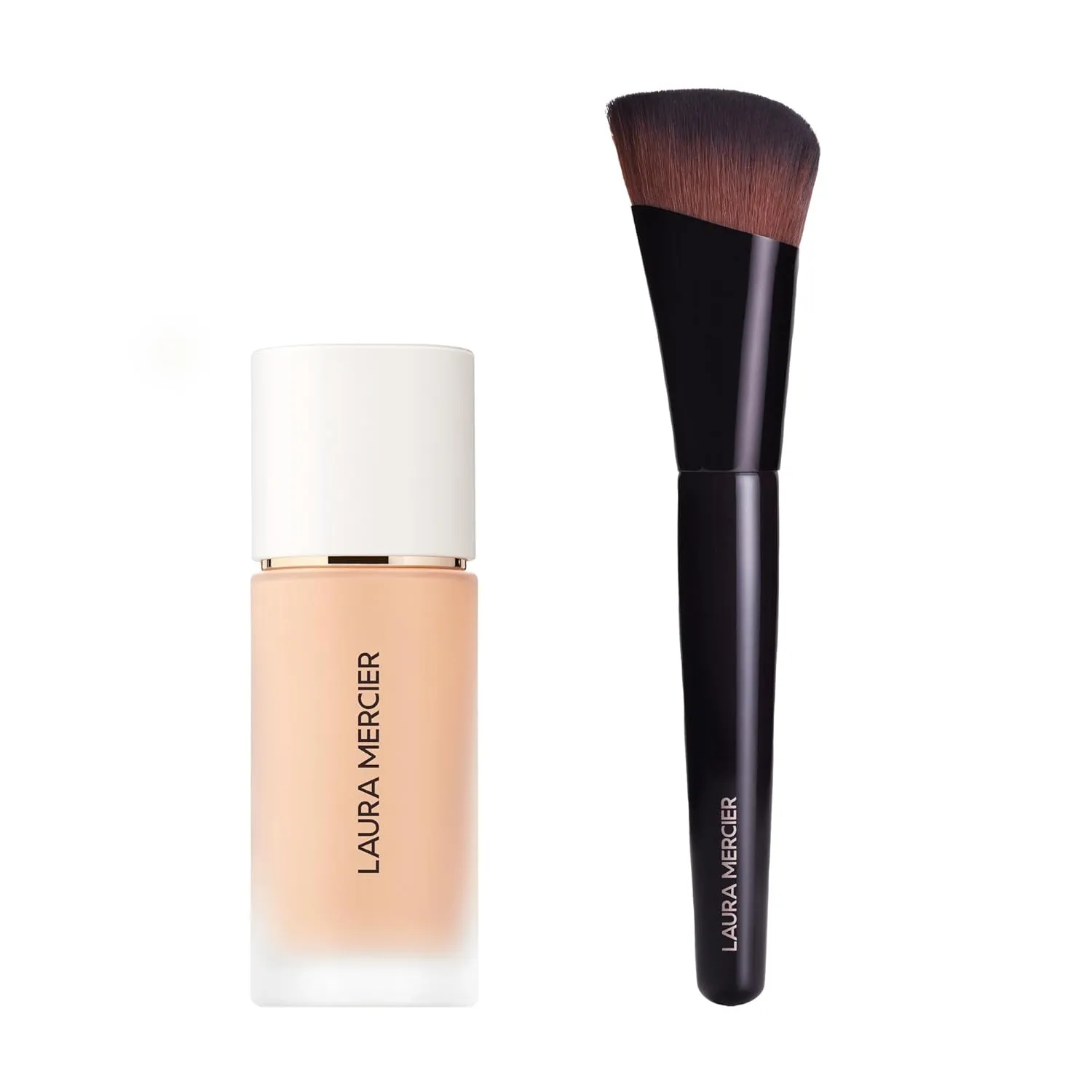 Laura Mercier Real Flawless Weightless Perfecting Waterproof Liquid Foundation: Medium-Buildable Coverage, 12 HR Fade-Proof Wear, Hydrating, Non-Comedogenic, 1C2 Chiffon   Foundation Brush Bundle