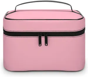 Leather Cosmetic Case, Cherry Blossom Pink Portable Makeup Bag Organizer Large Capacity Travel Toiletry Bag with Zipper