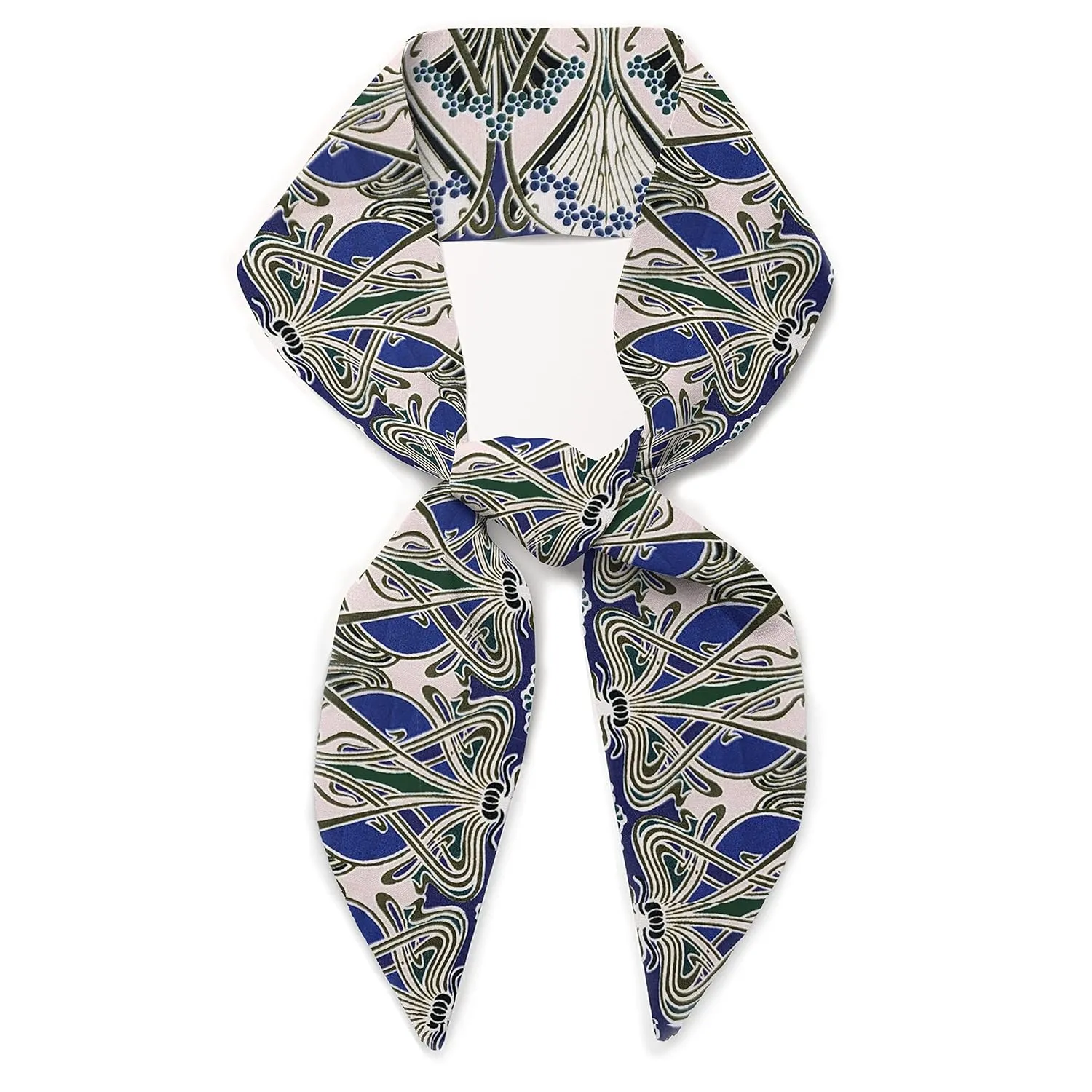 Liberty London Scarf - "Ianthe Blue" Art Deco Nouveau Skinny Scarf Headband, Handbag/Purse flair - Tana Lawn Cotton - Choose Length